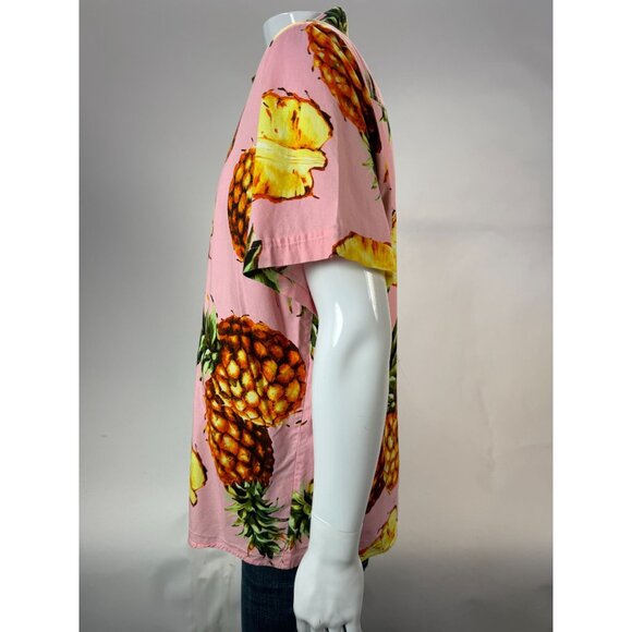 SSLR Mens Pineapple Print Short-Sleeve Button-Down Shirt L Cotton Tropical Hawai - Picture 3 of 16